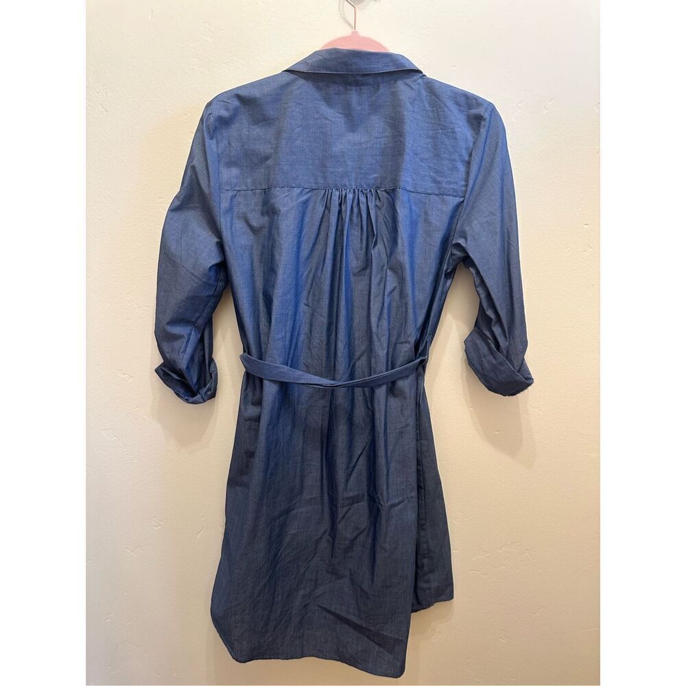 ๐ Blue 3/4 Sleeve Button Up Dress With Waist Tie Size Small - Picture 5 of 5